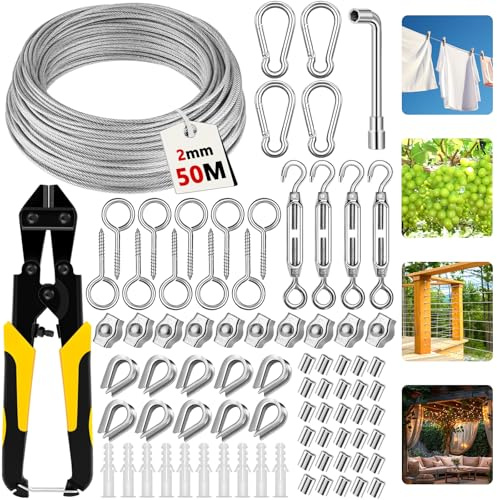CIANBIFN 81pcs 3mm 30m stålvajer kit, 304 rostfritt stål vajer klättring hjälpmedel, stålvajer med öljetter, spänning vajer spänning set, för gardin rep, klätterväxter, klädstreck