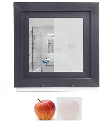 Kunststofffenster Badezimmerfenster Fenster - 2-fach Satinato Milchglas Verglasung - weiß/anthrazit - BxH: 800x500 mm - DIN Rechts