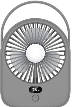 FUNJEO F125 Ventilador de escritorio digital, de pared, potente, 5 velocidades, recargable, luz nocturna cálida, para trabajo/camping/estudio (negro, con pantalla digital)