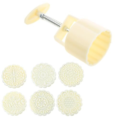 JUNNASALIKER 100g Mooncake Barrels Moulds with 6pcs Flower Stamp Hand Press Mooncake Moulds DIY for Midautumn Festival