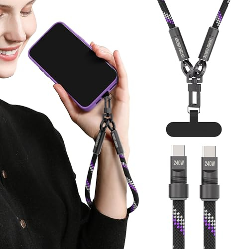 MOSHOU Lanyard Dragonne Poignet Universelle, Cordons avec Dragonnes à Main, Câble de Chargement 2-en-1 Lanière pour Téléphone, Smartphone, Caméra, avec 2 pièces Patch d'attache de Téléphone, 30cm