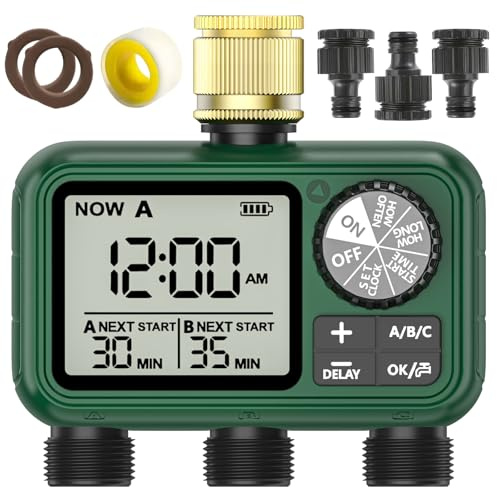XinFuture Sprinkler-Timer, großes LCD-Display, 3-Zonen, Wasser-Timer, mit Regenverzögerung, manuelles und automatisches Bewässerungssystem für Gartenschlauch-Wasserhahn, Outdoor-Bewässerungssteuerung