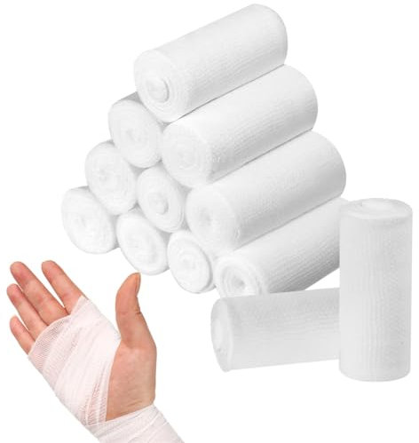 12 Gauze Bandage Rolls 7.5cm x 4.5m Stretched Conforming Retention Bandages Soft Stretch Bandage Wrapping for Dressing Wounds