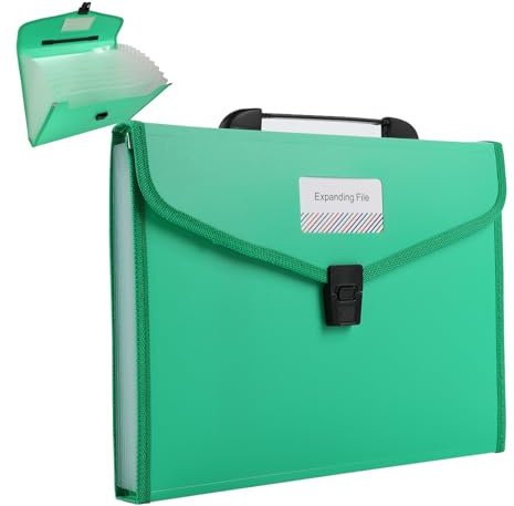 Scatola Organizer per File A4 Cartelle con Manico, 13 Tasche Cartelle Documenti Portatili per Scartoffie, File a Fisarmonica Scatola Archivio Espandibile Organizer Documenti per Ufficio Scuola Casa
