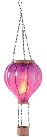 Coopers of Stortford - Solar Hanging Gardern Lantern - Hot Air Balloon Garden Decoration Light with 30 LEDs - Vibrant Purple and Pink Solar Powered Lighting