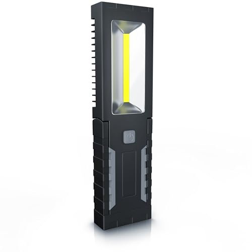CSL - LED Arbeitsleuchte Werkstattlampe – Front- und Seiten LED – 200 Lumen – ausklappbare Stütze in 3 Positionen arretierbar - drehbarer Haltehaken - Magnetfuß – batteriebetrieben - KFZ Haushalt Werk