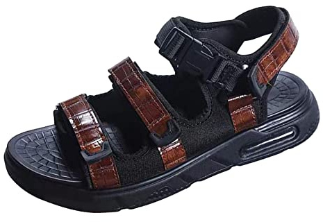 Sandaler, män, vida öppna diabetiker, hälsoskor, läder, tofflor, bekväma, platåsandaler, ergonomiska pantoletter, genombrutna sommarskor, halkfria vandringssandaler, retroskor, träskor, BRUN, 42 EU