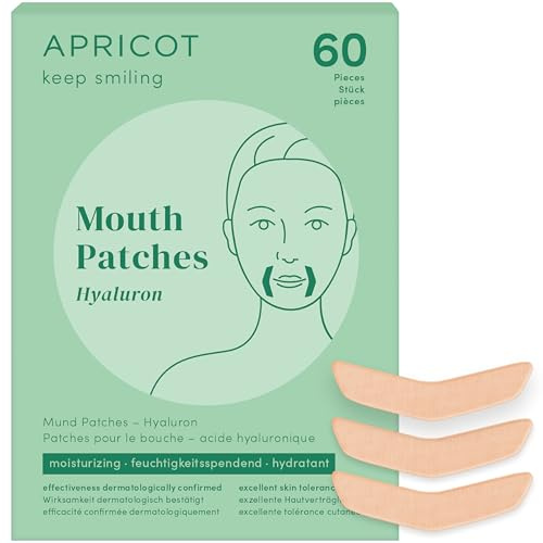 APRICOT 60 Stk. Anti-Aging Mundfalten Pflaster mit Hyaluron aus Bio Baumwolle - Nasolabialfalten, Nasolabialfaltenpflaster, Mundfalten entfernen, Oberlippenfalten, Mundfalten Straffung, Mouth Patches