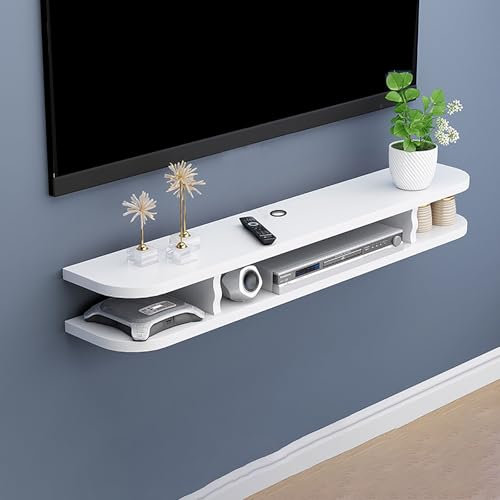 Modern Wall Mounted TV Cabinet with Storage Narrow Media Console Table for 30-65in TV Sleek Hanging Design with Drawers & Cable Management Ideal for Living Room (White)