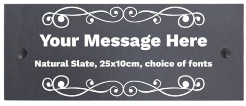 Personalised Elegant Swirl Motif Natural Slate House Shed Door Garden Fence Yard Sign Home Gate Plaque with wall fixings - 25x10cm