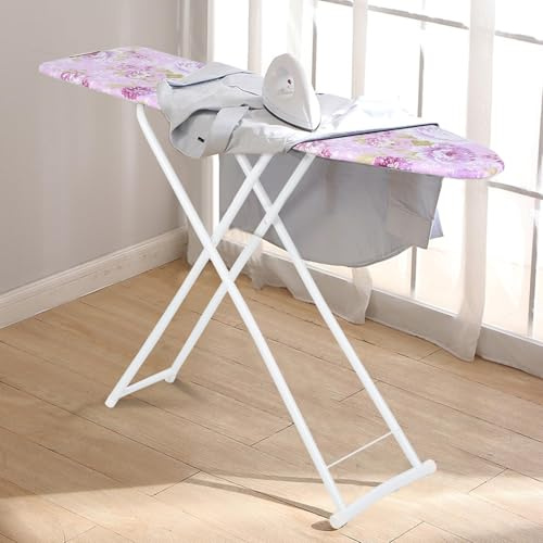 Extra Wide Folding Ironing Board, 4 Adjustable Heights with Silicon Iron Rest,Lightweight 4-Leg Metal Frame for Home Laundry (Purple, 107cm)