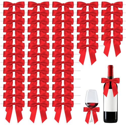 Minfuerang 50 Stück Schleifen Deko,9x9cm,Geschenkschleifen mit Draht,Satinschleifen für Hochzeit,Geburtstag, Party,Weihnachten,Kommunion,Kunsthandwerk (Rot)