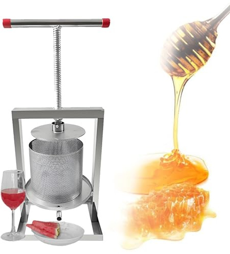 EpyGnom Honigpresse Manuell Edelstahl Abnehmbar Handpresse Beerenpresse für Obstladen Restaurants Familienfeste Selbstbrauen mit T-Griff Edelstahl Weinpresse Bienenwachsmaschine 2L