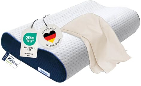 casimum Orthopädisches Nackenstützkissen Memory Foam - Höhenverstellbares Nackenkissen entlastet Kopf & HWS - Schlafkissen gegen Nackenschmerzen 60x30cm, inkl. Bezug in beige (Offwhite), mittelfest