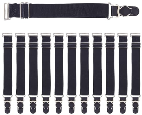 SUPERFINDINGS 12 Stück Weiße/Schwarz Elastische Strumpfhalter Verstellbare Strumpfhalter Clips Polyester Oberschenkelhohe Rutschfeste Sockenhalter Gürtel Befestigungsbänder Für Frauen Männer