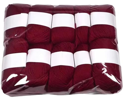10er Set Luxus - Mischgarn - 500g Wolle - 55 Weinrot - weiches Webgarn geeignet für Pullover, Babydecken, Schals - 10x 50g - Hochwertige Fasern für Häkeln und Basteln