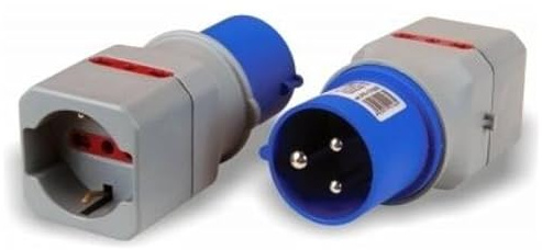 Adattatore da Spina CEE Monofase a Presa Schuko e Doppia Bivalente 16A - 230V 2P+E IP20 (CEE a Schuko + Bivalente)