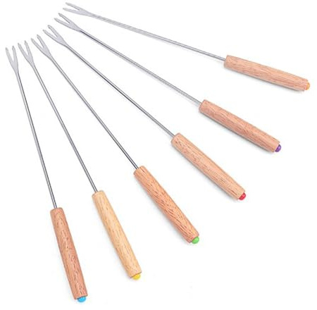 SPYMINNPOO Juego de Fondue, Tenedores Duraderos de Acero Inoxidable y de Roble, Perfectos para Queso, Chocolate y Postres para Fiestas Picnics