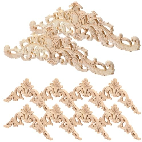 10 stycken träornament 30 x 8 cm, träsnideri, applikation, stuckaturlister, väggornament för möbler, hörn, inlägg, applicering, möbler, snidade hörn, träornament för möbler