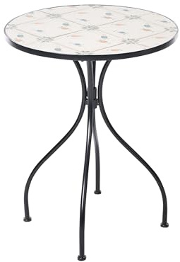 Beliani Bistrotisch Metall schwarz 60 cm mit Mosaik Blumenmuster Vintage Stil Carona