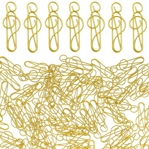 WJIAAA 100 Stück Büroklammern Gold, Büroklammern Noten Büroklammer metall Papierklammern mit Musiknoten Motiv für Aufbewahrung von Büro Klassenzimmer Aktenklammer Notizbuch Memo Lesezeichen Notenmappe