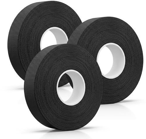 Cobee 3 stycken biltygband svart, 19 mm x 25 m vävtejp självhäftande tejp kabelnät bomull tejp kabelträd filtband för bil motorcykel