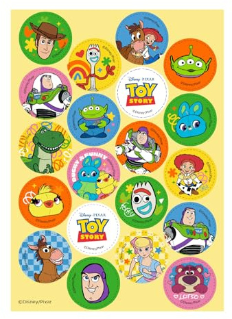 dekora - Décorations pour gâteau - Mini disques en papier comestible - Toy Story Ø3,4 cm avec Woody, Buzz Lightyear, Jessie et Lotso – Deco Anniversaire Toy Story pour Cupcakes – Sans Gluten