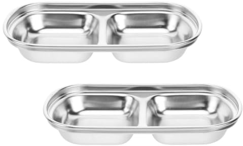 Alasum Piattini per Condimenti in Acciaio Inox 304, 2 Pezzi, Piatti da Intingere a Due Scomparti, Compatti e Sicuri per Uso Cucina e Ristorazione