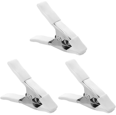 MAGICLULU Lot de 3 Pinces à Ressort Robustes en Plastique Pvc Blanc, 4 Pouces, Grip Sécurisé et Usage Polyvalent pour Studios de Photographie et Robes de Mariée