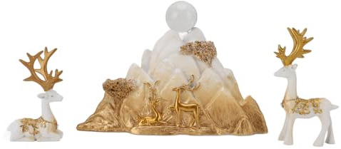 Rådjursstatyer 2-pack |Figurer för Hylla/Mantel (Vitt och guld)