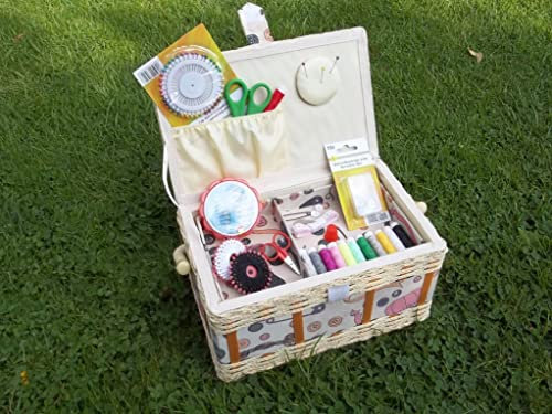 Nähkästchen mit Inhalt, Nähkorb inklusive Nähset, Handarbeitskorb, ca. 30cm x 19cm