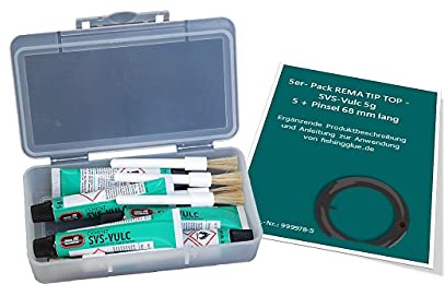 fishingglue.de Gummilösung SVS-Vulc, 5er-Pack, 5g/7ml | Set mit 5 Tuben TIP TOP SVS-VULC 5g/ 7ml und 5 Pinseln 68 mm lang, Made in Germany!