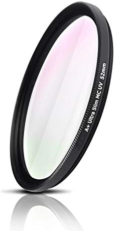 Filtre UV, Verre Optique du Japon, Cadre en Aluminium fraisé CNC. Nano Coatings, Ultra-Slim, Weather-Sealed. pour Sony Canon Nikon Fujifilm Olympus Pentax Tamron Sigma (52mm)