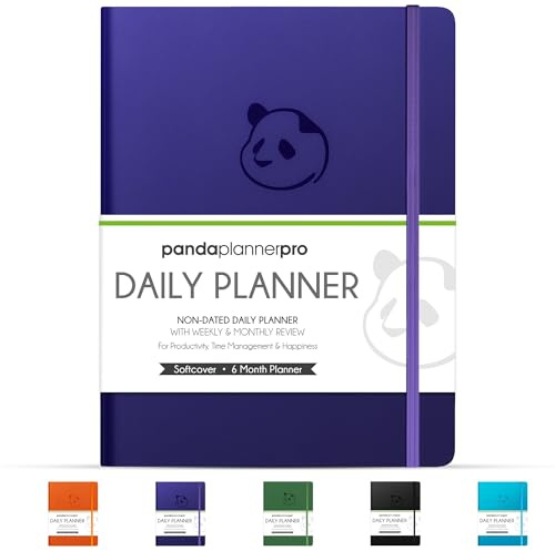 Panda Planner Pro A4 Daily Planner 2026 – 6 Month Undated Planner with Hourly Schedule, Large 8.5x11 Layout, To Do List, Daily Journal, Goal Planner, Habit Tracker & Gratitude Organizer for Home/Office – Purple