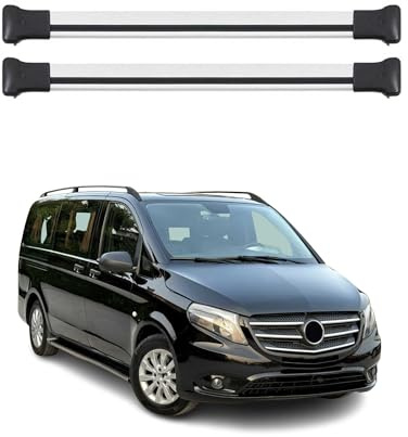 Dachträger Grundtäger kompatibel mit Mercedes Viano Vito W638 W639 W447 2003-2025 Aluminium 75kg Silber 2tlg Offene Reling für Fahrradträger, Dachboxen, Skiträger Abschließbar
