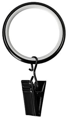 100 Stück glänzend Gardinenringe für Gardinenstange/Vorhangstange 19mm Durchmesser (Schwarz mit Klammer) 100er-Set Ringe mit Clips für Vorhänge, Schiebevorhänge, Gardinen