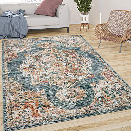 Paco Home Teppich Wohnzimmer Kurzflor Vintage Pastell Orient Muster Mit Bordüre Grün Beige, Grösse:160x230 cm