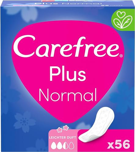 Carefree Slipeinlagen Plus Normal mit leichtem Duft (56 Stück), super saugstarke Slipeinlagen, um Flüssigkeiten sofort einzuschließen, Größe Normal