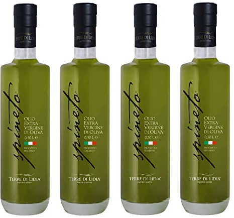 Terre di Lidia - Olio extravergine di oliva - 4 bottiglie in vetro da 0,50 L (2 L) - Filiera corta, Campagna 2024/2025, Estratto a freddo - Varietà Coratina, Gusto intenso - Produzione 100% italiana
