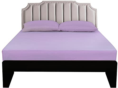Lirex Fitted Sheets King Size,100% Cotton 300 Thread Count Soft Breathable Deep Pocket up to 12 / 30cm,Light Purple