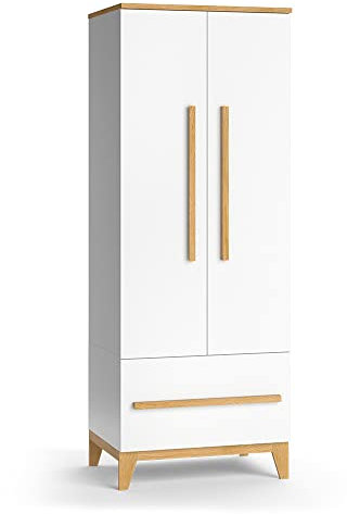 VitaliSpa Kinderkleiderschrank Weiß/Eiche Malia - 70x187x53 cm hergestellt aus Spanplatte - Regal ideal fürs Kinderzimmer, für stilvolle Aufbewahrung mit viel Stauraum