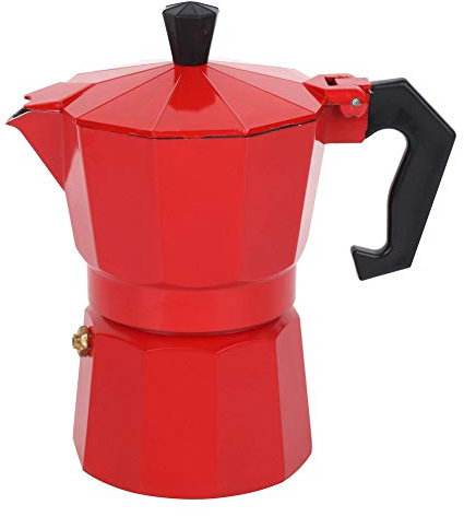 Moka Pot 6 Tazas, Cafetera Italiana Clásica de Aluminio, Cafetera con Mango Antiquemaduras para Cocina, Camping, Oficina, 300 Ml (Rojo)