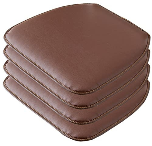 KLZUOPT Esszimmerstuhlpolster, Leder-Küchenstuhlkissen – hufeisenförmiges Sitzkissen und Esszimmerstuhlpolster, 43 x 40 cm, rutschfeste Gummirückseite, 1/2/4 Packungen (Farbe: Braun, Größe: 4er-Set)