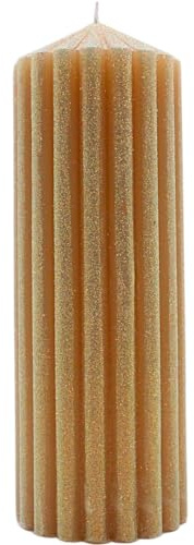 Dekorhjälte24 högkvalitativt XL-bordsljus blockljus bordsljus hushållsljus blockljus med glitter i festlig beige, storlek: B/H ca 7 x 20 cm.