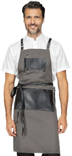 MyVorrei Delantal de trabajo personalizable con texto y logotipo, bolsillos y cordones de piel, 100% algodón, fabricado en Italia, unisex, talla única, 72 x 90 cm, uniforme para bares, pubs,