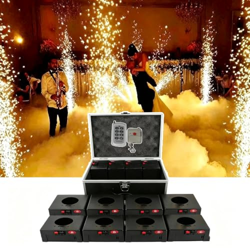 Macchina per Fontana A Scintilla Fredda, Meccanismo di Sparo per Fuochi D'artificio, 1 Controllo, 8 Basi, 30-50M, con Scatola di Protezione, Telecomando, 8 Pezzi, per Matrimoni, Palcoscenici (8pcs)