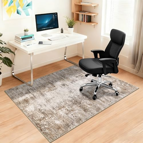Capslpad rutschfeste Stuhlmatten für Hartholzboden 120x150cm Braun Abstrakt Bodenschutzmatte Schreibtischstuhl Unterlage Schreibtisch Teppich für Hartböden Büro Bürostuhl
