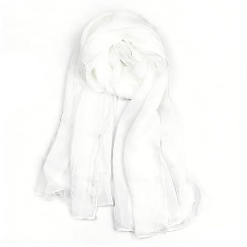 InfiniZer Chiffon Scarf for Women, 70x170cm Large Plain Headscarf, Soft Sheer Head Wrap for Hair, Elegant Hijab Shawl for Wedding & Party (White)