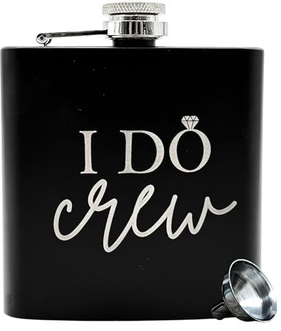 6 oz Stainless Steel Hip Flask for Women, Engraved “I Do Crew”, Includes Funnel (Black)