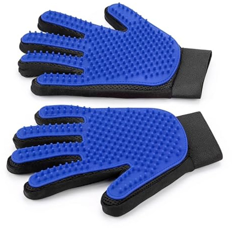 Pet Grooming Gloves for Dogs & Cats – Deshedding Brush Glove for Long & Short Hair, Gentle Massage Mitt, Removes Loose Fur (Blue, Pair)